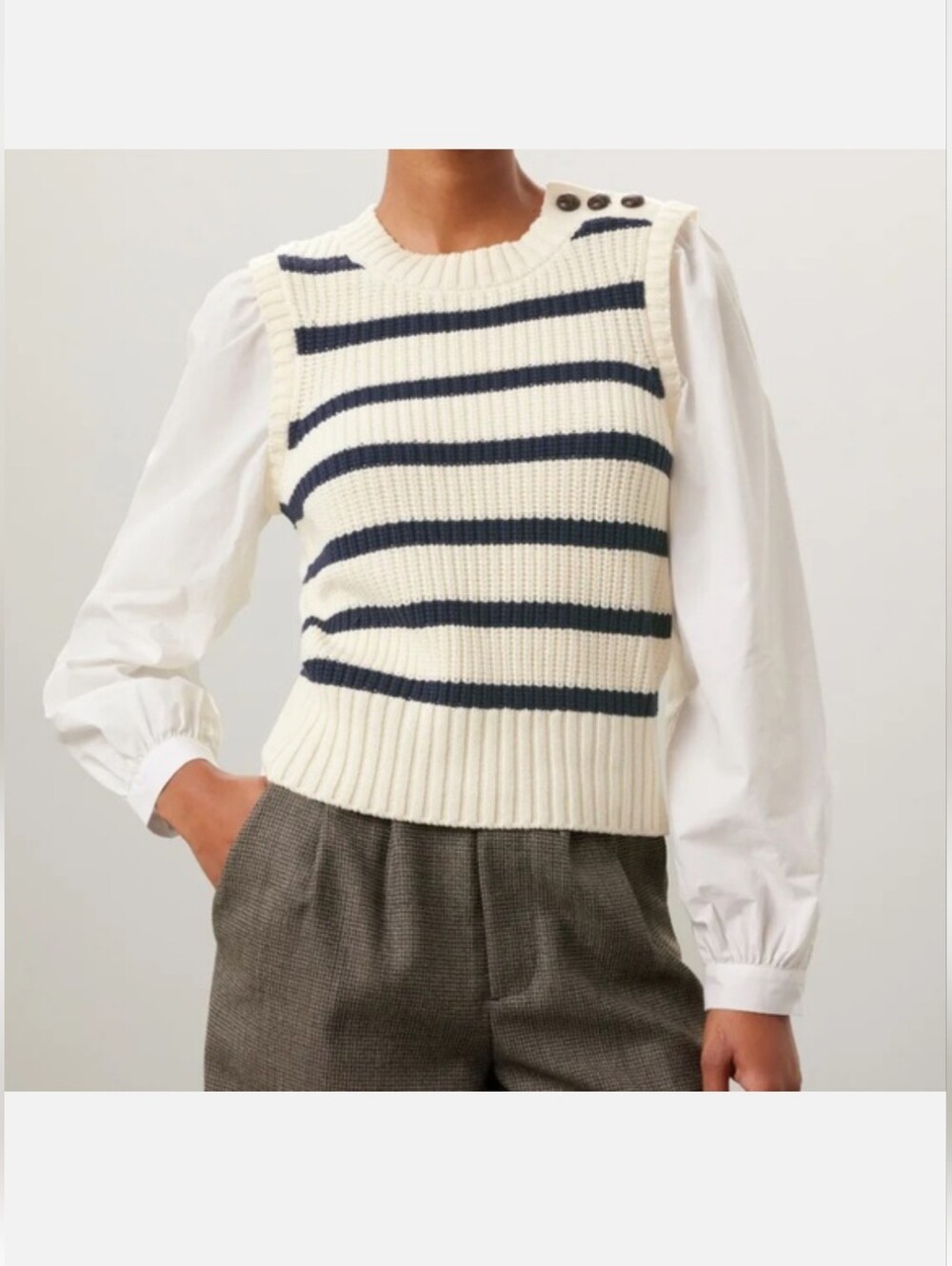 Rails Striped Knit Sweater Vest in Cream and Navy With Crisp White Sleeves